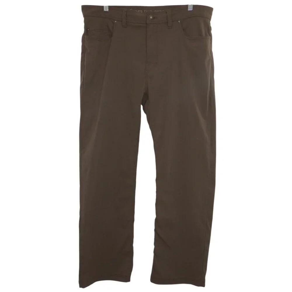 PrAna Breathe Collection Chocolate Brown Slim Fit Tech Pants Men's Size 38X30